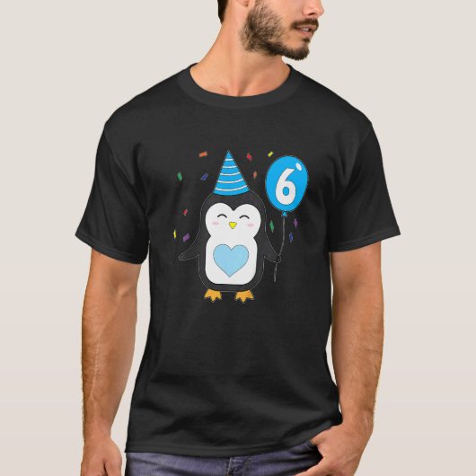 Kinder pinguïn ballon 6de verjaardagsfeestje Cake T-shirt (Voorkant)