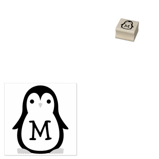 Kinder Pinguïn Leuk Monogram Initiaal Rubberstempel (Gestempeld)
