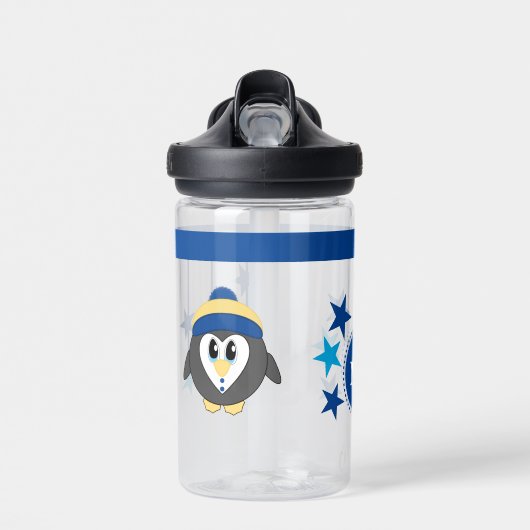 Kinder pinguïn voegt initialen sterren toe blauw C Waterfles (Voorkant)