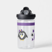 Kinder pinguïn voegt initialen sterren toe paars C Waterfles (Voorkant)