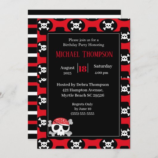 Kinder Pirate Skull Birthday-uitnodigingen Kaart (Voorkant / Achterkant)