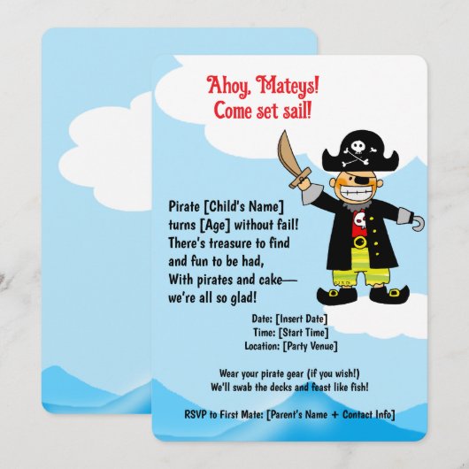 Kinder piratenpartij kaart (Voorkant / Achterkant)