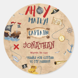 Kinder piratenpartij verjaardag bedankt ronde sticker
