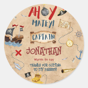 Kinder piratenpartij verjaardag bedankt ronde sticker