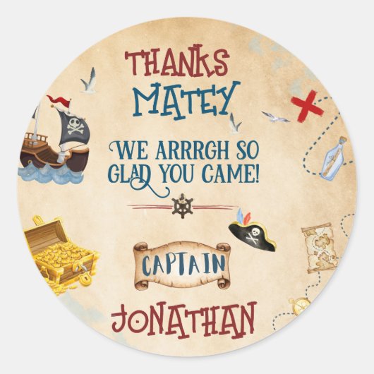 Kinder piratenpartij verjaardag dank u Favor Ronde Sticker (Voorkant)