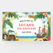 Kinder piratenschip Ahoy Matey Verjaardag Welkom Spandoek (Horizontaal)