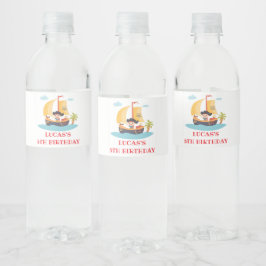 Kinder piratenschip gepersonaliseerd verjaardagsfe waterfles etiket