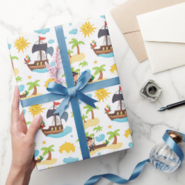 Kinder piratenschip verjaardagsfeest cadeaupapier