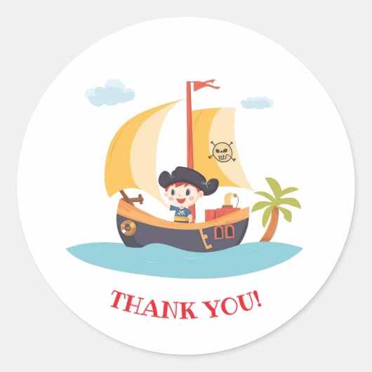 Kinder piratenschippartij bedankt ronde sticker (Voorkant)