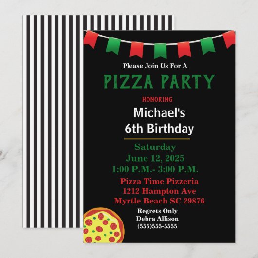 Kinder Pizza Birthday Party Kaart (Voorkant / Achterkant)