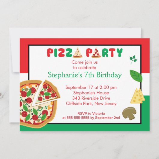 Kinder Pizza Party Birthday Party Invitation Kaart (Voorkant)