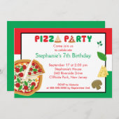 Kinder Pizza Party Birthday Party Invitation Kaart (Voorkant / Achterkant)
