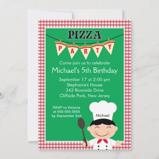Kinder Pizza Party Birthday Party Invitation Kaart (Voorkant)