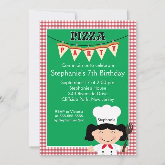 Kinder Pizza Party Birthday Party Invitation Kaart (Voorkant)