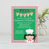 Kinder Pizza Party Birthday Party Invitation Kaart (Staand voorkant)