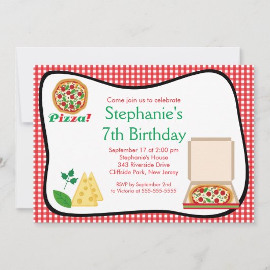 Kinder Pizza Party Birthday Party Invitation Kaart (Voorkant)