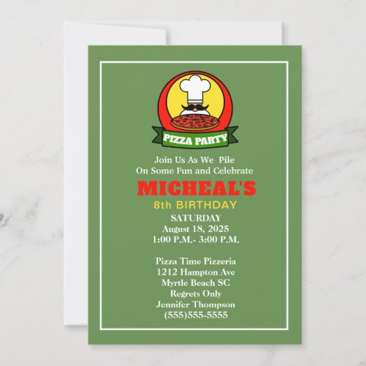 Kinder Pizza Party Birthday Uitnodiging (Voorkant)