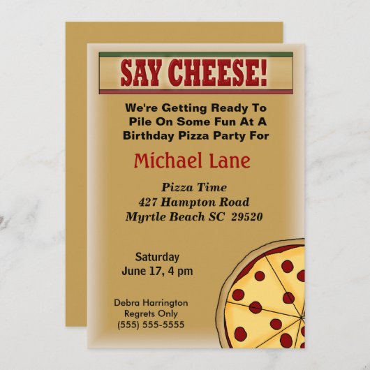 Kinder Pizza Verjaardagsuitnodiging Kaart (Voorkant / Achterkant)