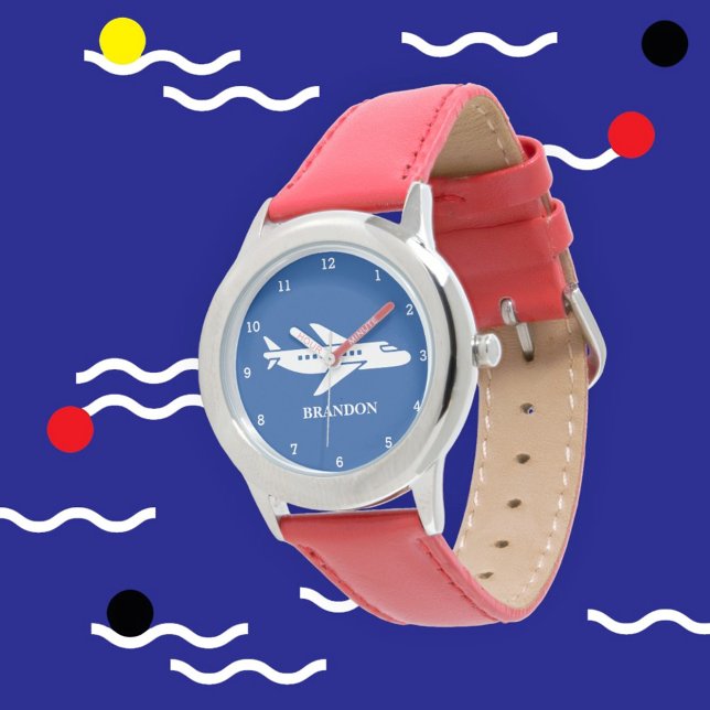 Kinder Plane Boys Blauw Aangepaste Naam Horloge (Creator heeft geüpload)