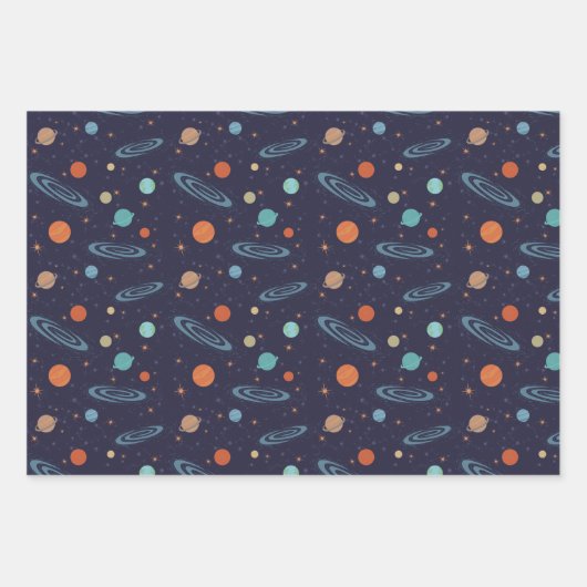 Kinder planeten Zonnestelsel Mousserende sterren Inpakpapier Vel (Voorkant 3)