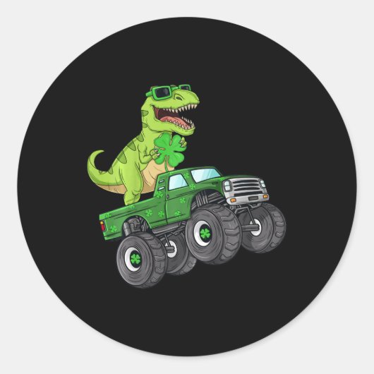Kinder pleisterdag T rex Riding Monster Truck Di Ronde Sticker (Voorkant)