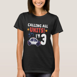 Kinder politiewagen 3e verjaardag 3 jaar oude verj t-shirt
