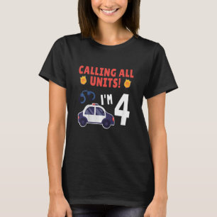 Kinder politiewagen vierde verjaardag 4 jaar oude t-shirt