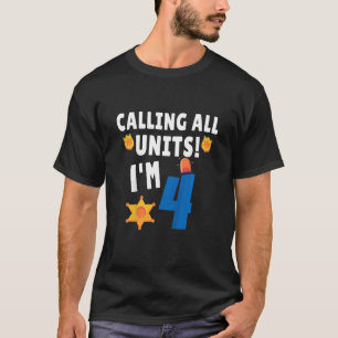 Kinder politiewagen vierde verjaardag 4 jaar oude t-shirt