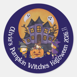 Kinder pompoen heksen Halloween Party Ronde Sticker