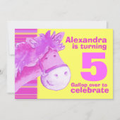 Kinder pony 5e verjaardag roze gele verjaardag uit kaart (Voorkant)