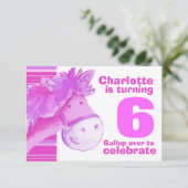 Kinder pony 6e verjaardag roze witte verjaardag Ui Kaart (Staand voorkant)