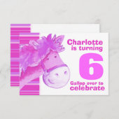 Kinder pony 6e verjaardag roze witte verjaardag Ui Kaart (Voorkant / Achterkant)
