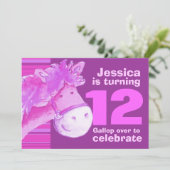 Kinder pony die 12 jaar oud paars roze uitnodigt kaart (Staand voorkant)