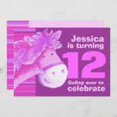 Kinder pony die 12 jaar oud paars roze uitnodigt kaart (Voorkant / Achterkant)