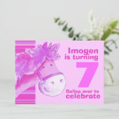 Kinder pony met 7 verjaardag roze verjaardag uitno kaart (Staand voorkant)