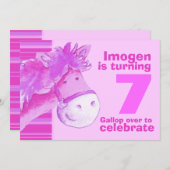 Kinder pony met 7 verjaardag roze verjaardag uitno kaart (Voorkant / Achterkant)