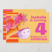 Kinder pony Treking 4e verjaardagsuitnodiging Kaart (Voorkant / Achterkant)