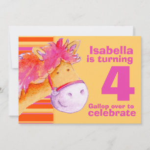 Kinder pony Treking 4e verjaardagsuitnodiging Kaart