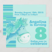 Kinder pony Treking 8 Verjaardags Aqua Verjaardags Kaart (Voorkant / Achterkant)