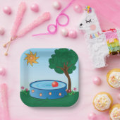 Kinder pool onder een boom papieren bordje (Feest)