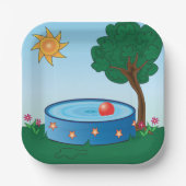 Kinder pool onder een boom papieren bordje (Voorkant)