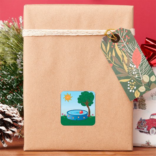 Kinder pool onder een boom vierkante sticker