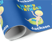 Kinder Pool Party Blonde Boy Zwemend Birthday Cadeaupapier (Rol Hoek)