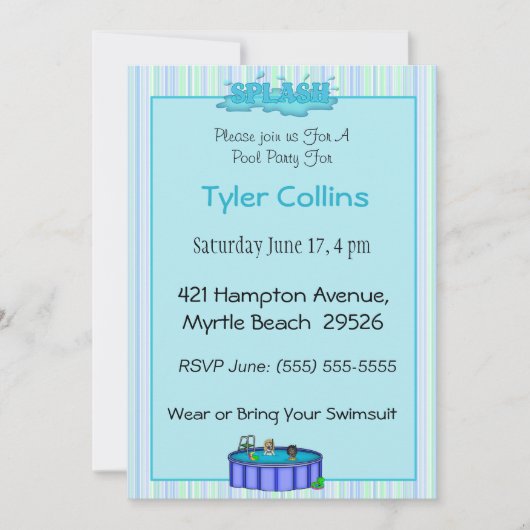 Kinder Pool Party-uitnodigingen Kaart (Voorkant)