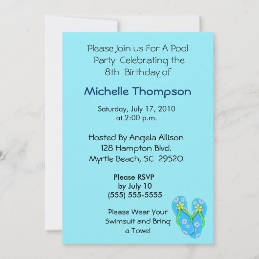 Kinder Pool Party-uitnodigingen Kaart (Achterkant)
