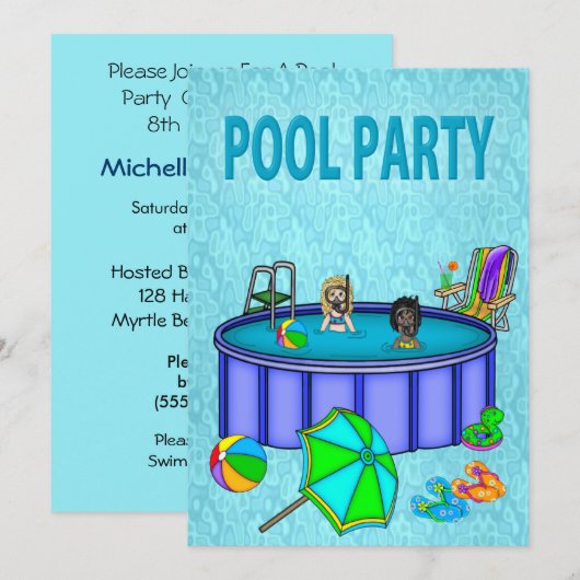 Kinder Pool Party-uitnodigingen Kaart (Voorkant / Achterkant)