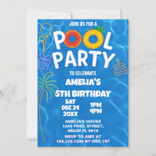 Kinder Pool Party verjaardagsuitnodiging Kaart