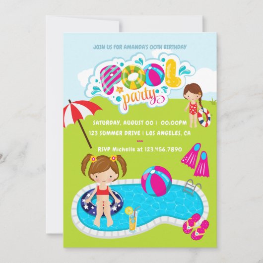 Kinder poolpartij kaart (Voorkant)