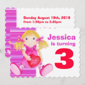 Kinder pop 3de verjaardag roze verjaardag uitnodig kaart (Voorkant / Achterkant)