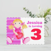 Kinder pop 3de verjaardag roze verjaardag uitnodig kaart (Staand voorkant)